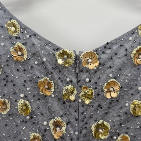 Mac Duggal 5437 Silver Embellished Long Sleeve High Neck Gown - Platinum Gold 10